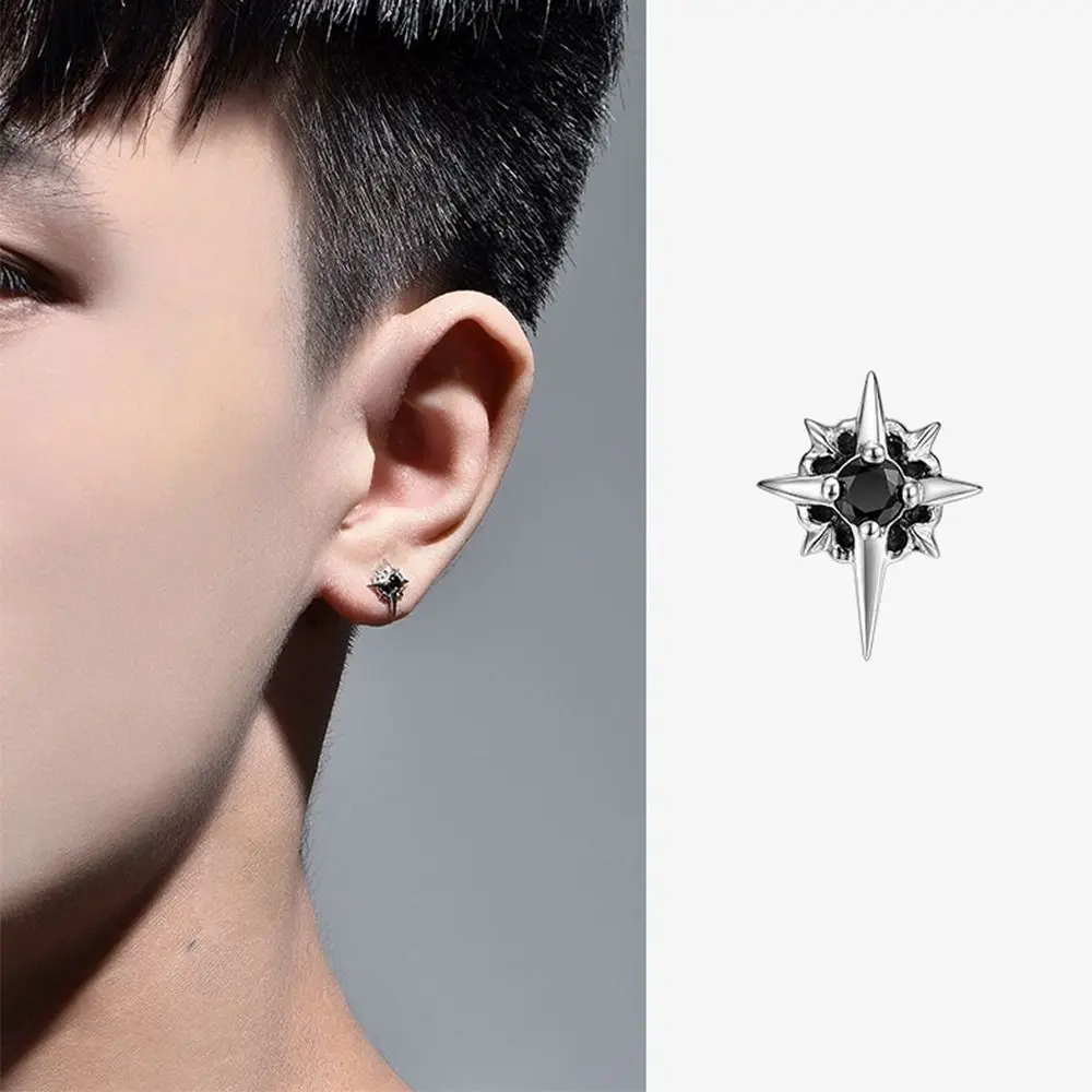 Personality Simple Party Street Wear Solid Color Copper Fashion Design Men Jewelry Korean  Earrings Polaris Stud Earrings