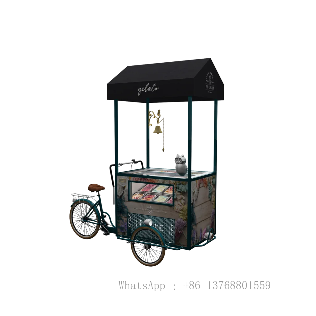 

New Design Refrigerated Tricycle Bike For Ice Cream With 110v AC Freezer Customized Ice Cream Vending Cart For Sale