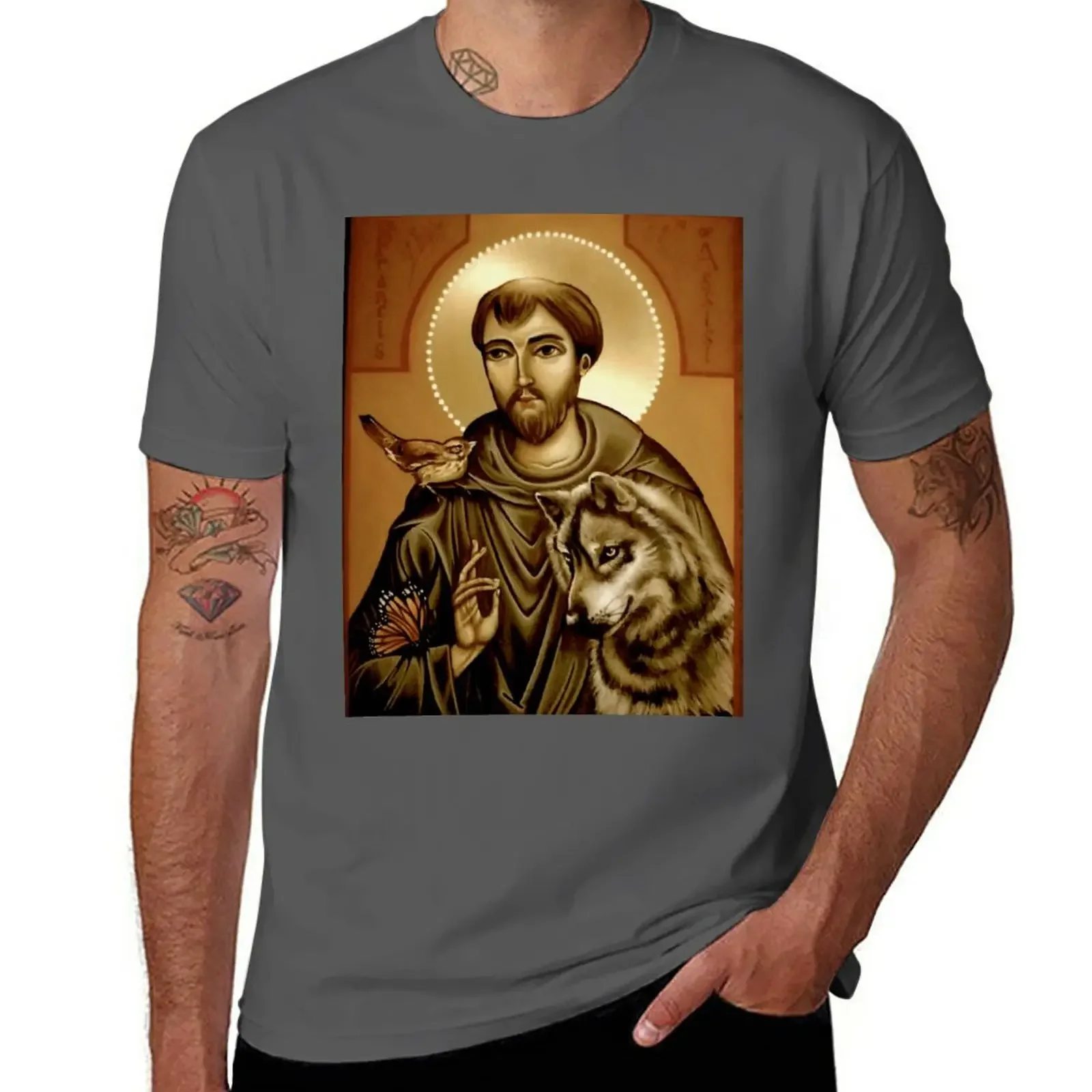 

New Wolf of Gubbio by Olga Bileski T-Shirt aesthetic clothes graphic t shirts heavy weight t shirts for men