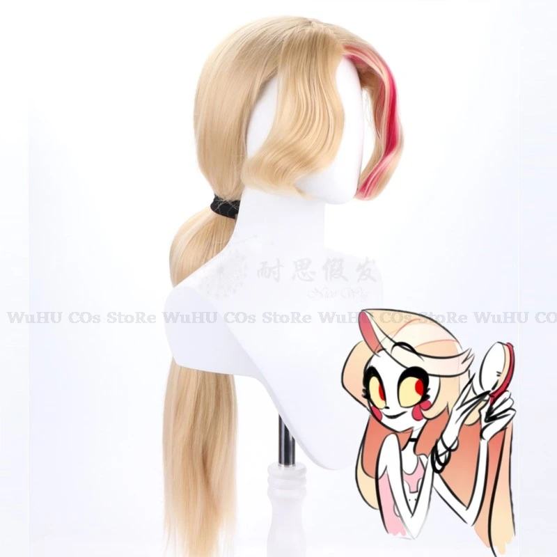 Anime hazbin charlie morningstar cosplay perücke charlie cos hotel fantasia 100cm perücke lockige frauen männer halloween party roleplay perücke