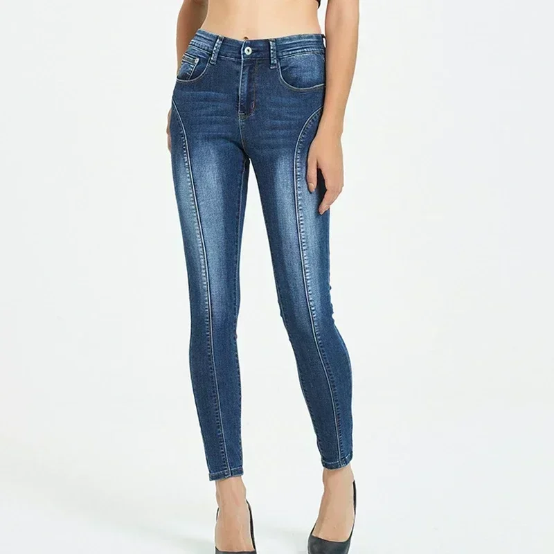 Women's Denim Tight Pants Motorcycle Rider Slim Fit Tight Jeans 2025 Popular Clothing Women's Unprinted Underwear Women's Blue