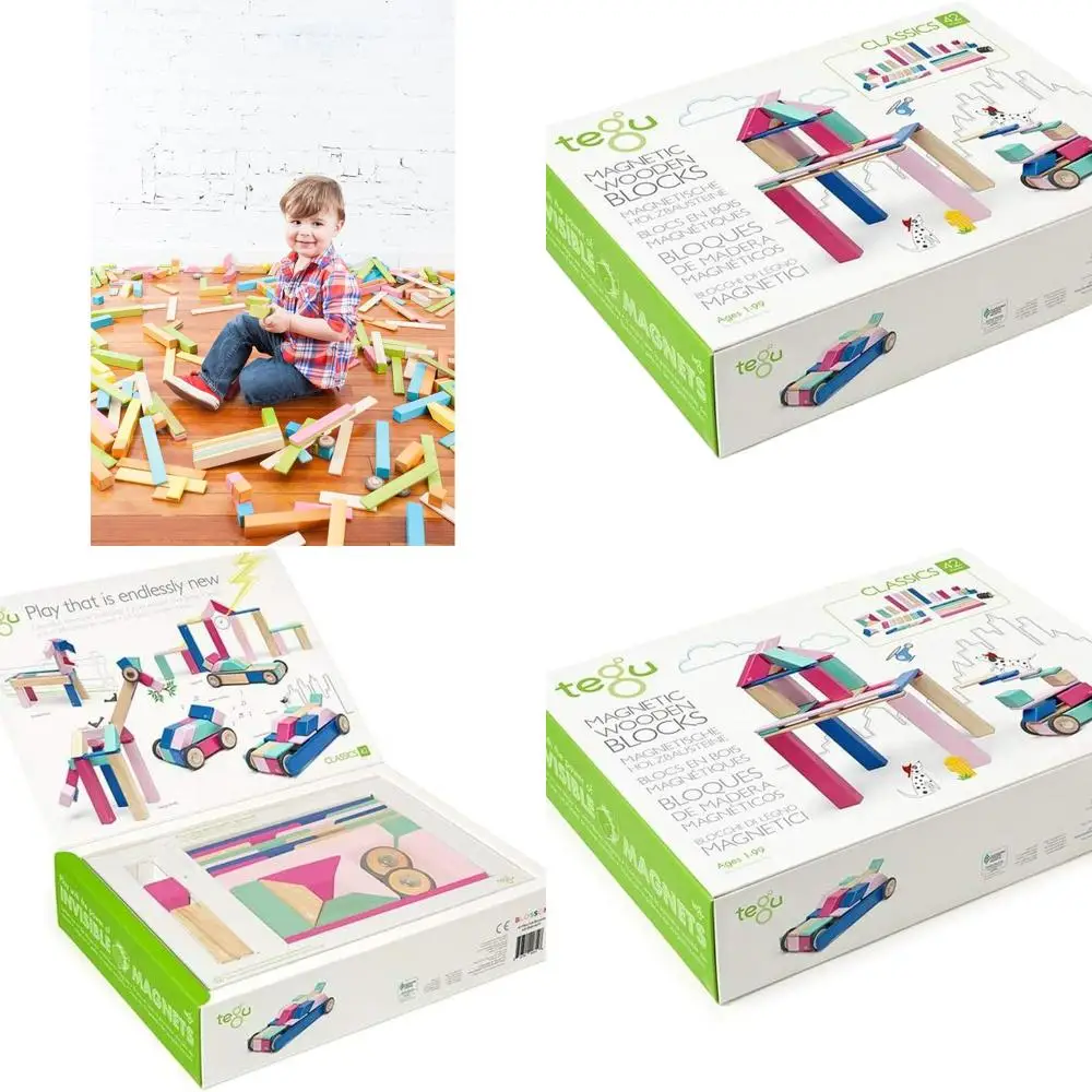 Magnetyczne drewniane klocki Tegu Blossom, zestaw 42 elementów dla dzieci w wieku od 1 do 99 lat