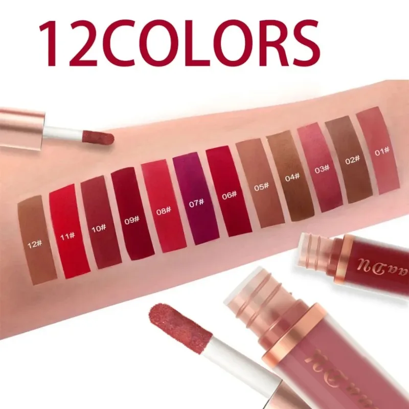 12 Colors Matte Velvet Lip Glaze Waterproof Liquid Lipstick Nude Brown Moisturizing Long Lasting Non-stick Cup Lip Gloss Makeup - view 4