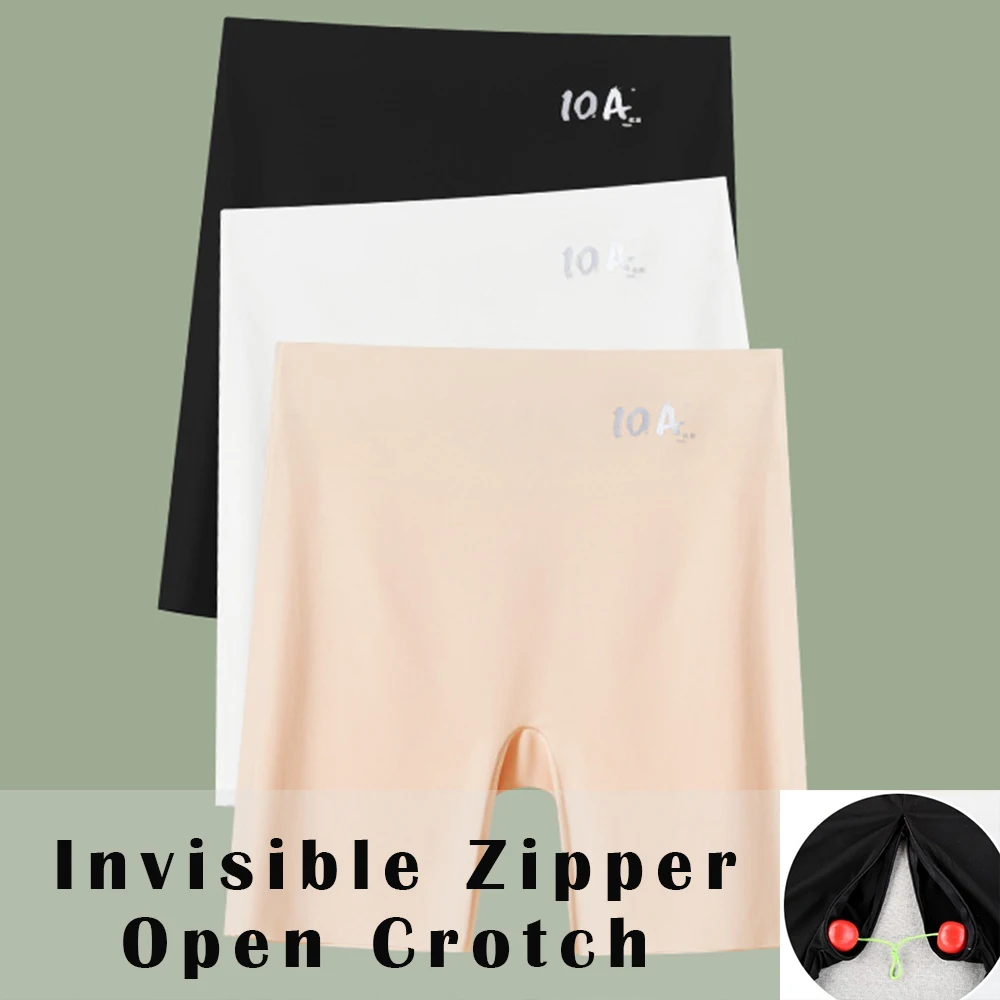 

Zipper Crotch Summer Sexy Safe Shorts Women Thin Ice Silk Underwears Panties