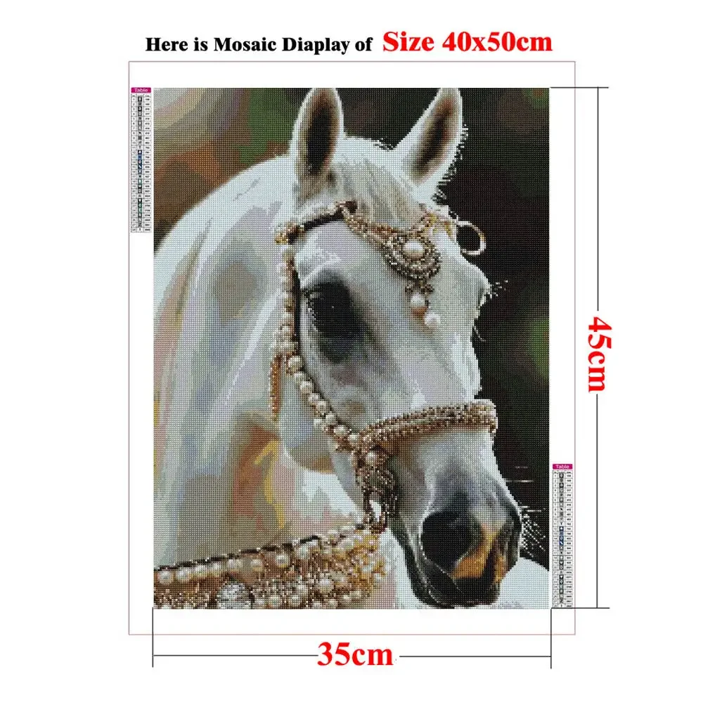 2024 New 5D DIY Diamond Painting Kit Arabian Horse White and Brown Diamond Embroidery Animals Painting Hand Mosaic Art Decor