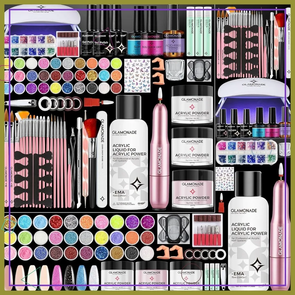 

Beginner Acrylic Nail Kit with Drill, UV Lamp, Polishes & Tools for Home Salon Use