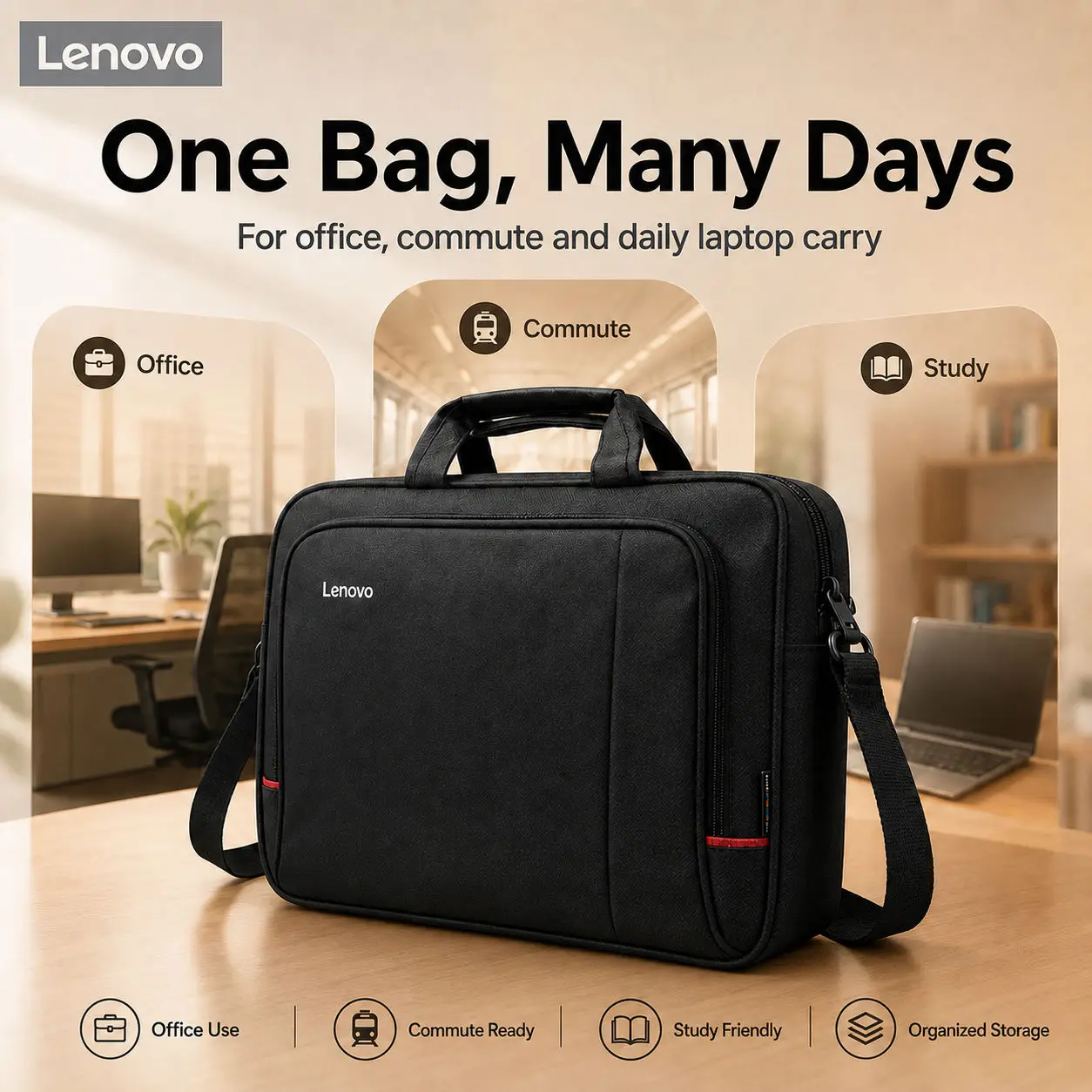 Lenovo ThinkPad Laptop Bag Business Briefcase 400x300mm Computer Carry Case with Shoulder Strap Handbag for Office Work Travel