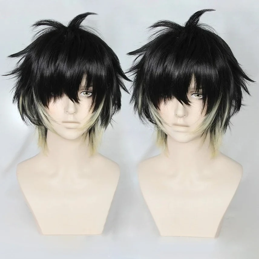 Eye Patch Heat Resistant Hair Halloween Party Wigs Anime Towa Synthetic Men Short Black Yellow Cosplay Anime Wig