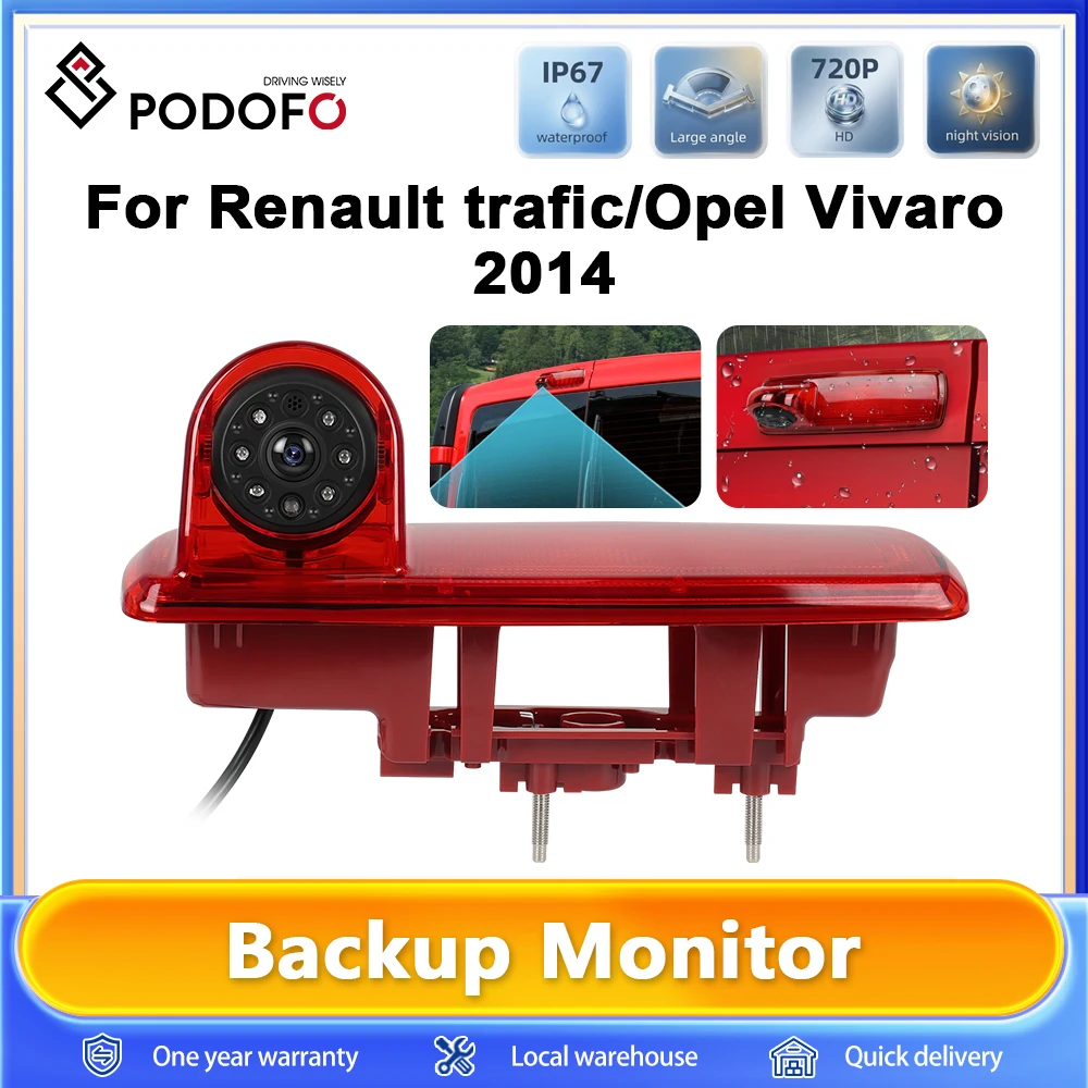 Caméra de recul Podofo pour Renault Trafic 2014 et Opel Vivaro 2014, vision nocturne, intégrée dans le feu stop.