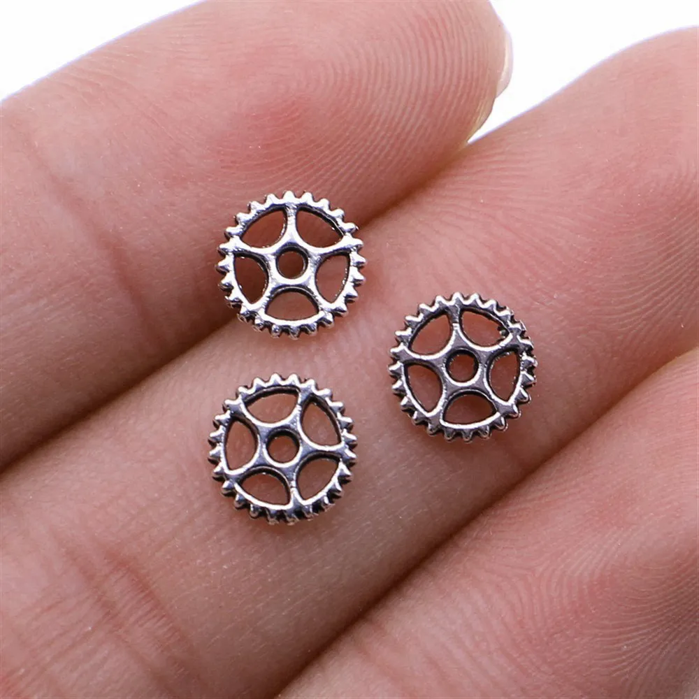 40pcs/lot 8x8mm Gear Charms For Jewelry Making Antique Silver Color 0.31x0.31inch