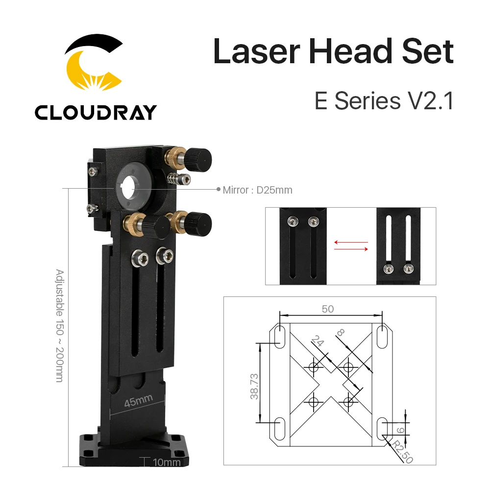 Cloudray E Series: CO2 Laser Head Set + 1 Pcs Focusing Lens + 3 Pcs Si / Mo Mirrors for Engraver Cutting Machine Parts