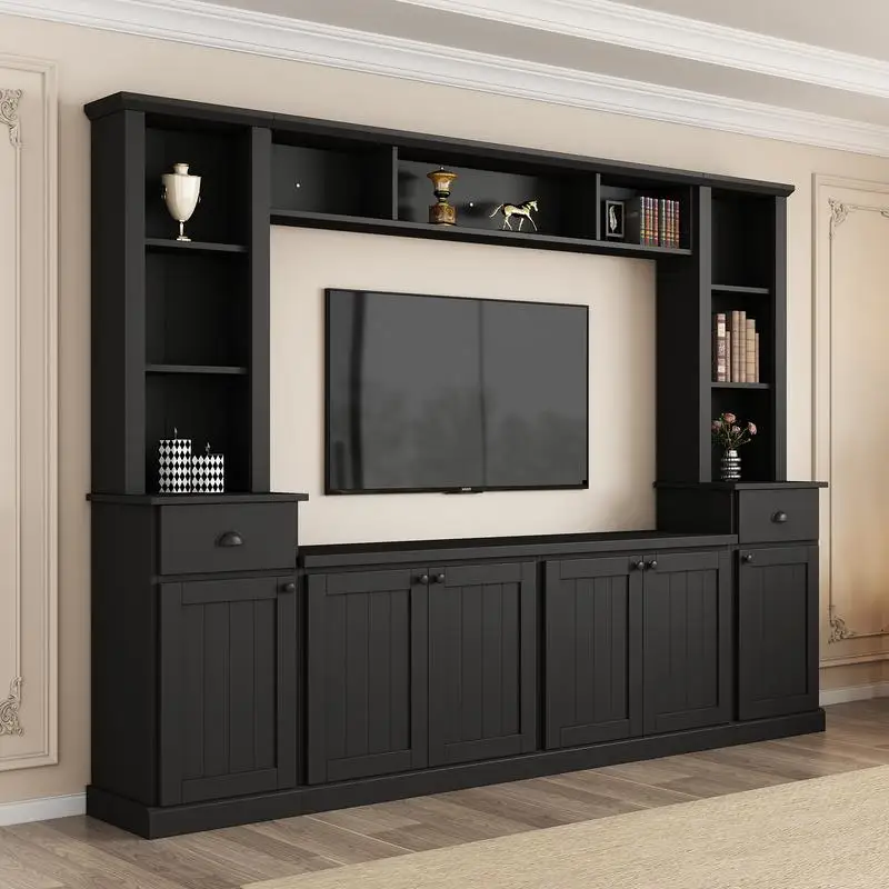 

Minimalist TV Wall Unit Set with Bridge for TVs Up to 75", Ample Storage Space Media Console with Adjustable Shelves, Stylish
