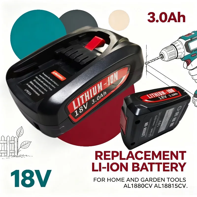 PBA 18V Replacement Battery 18V 3.0Ah Lithium‑Ion For PSB PSR Garden Power Tools AL1880CV AL18815CV