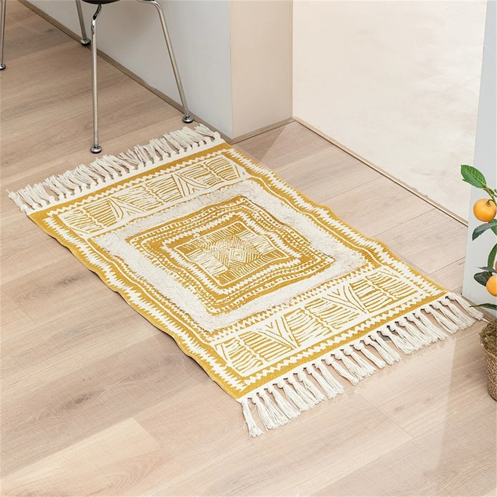 Nordic Style Cotton Carpet Retro Bohemia Floor Mat Ins Tassel Tufted Bedroom Living Room Bedside Rug Blanket Modern Simple Mats