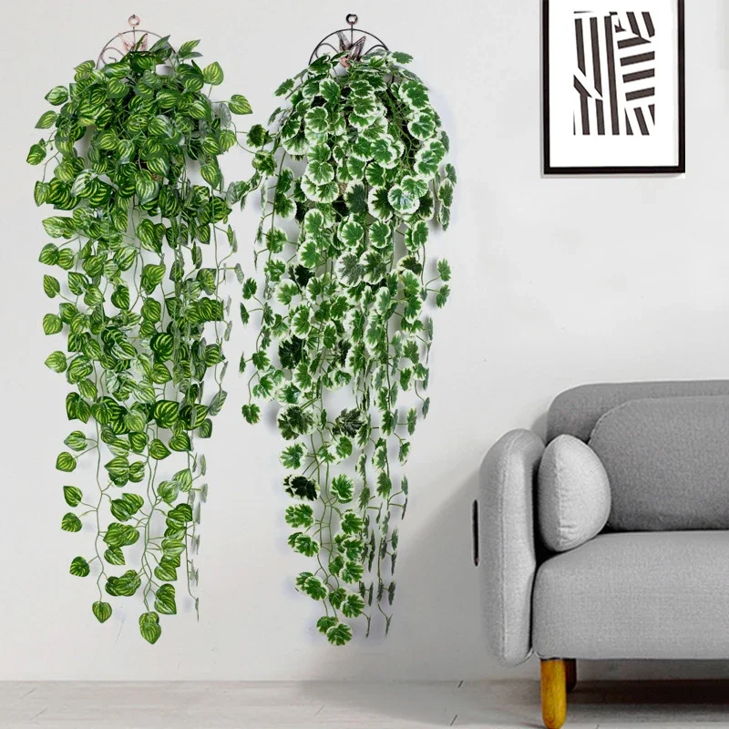 

90cm Artificial Green Plant Wall Hanging Ivy Leaf Pothos Begonia Grape Vine Home Garden Wall Party Wedding Decoration