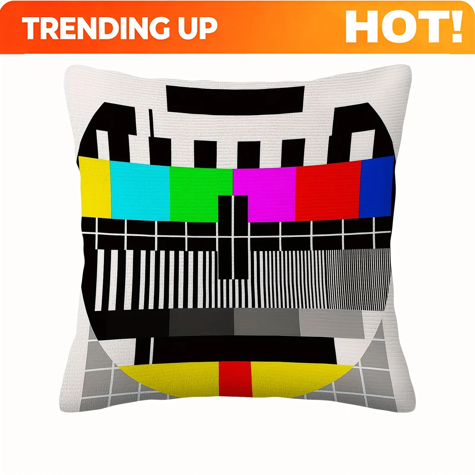 Customize 1pc Retro TV Test Pattern Cushion Cover & Pillowcase - Double-Sided Vintage TV Signal, Soft Short Plush Polyester Suit