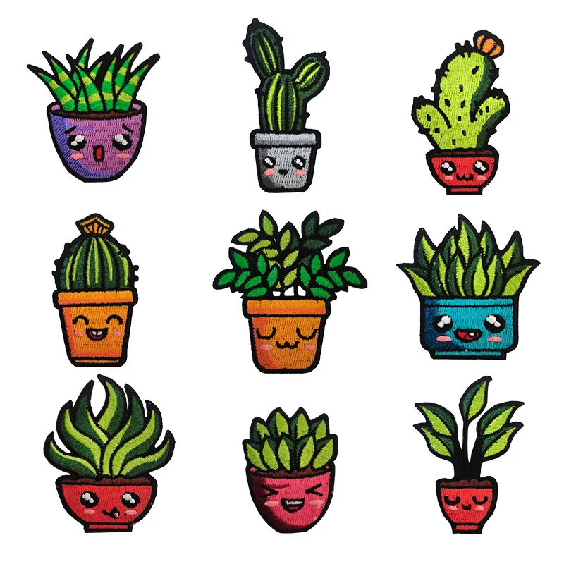 Potted Plant Patches For Clothing Kids Iron Embroidered Applique Scratch Patch DIY Parches Para Ropa Brooch Accessories