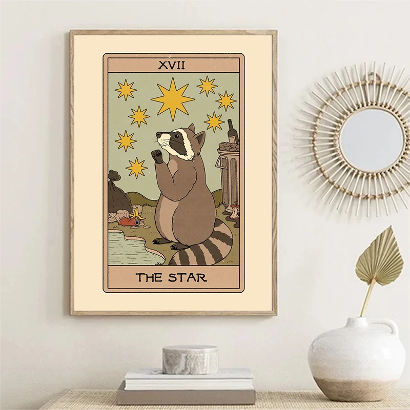 Little Raccoon Taro Poster Sun Moon Magician Dead God Canvas Printing Wall Art Decoration Frameless Painting Home Bedroom Decor