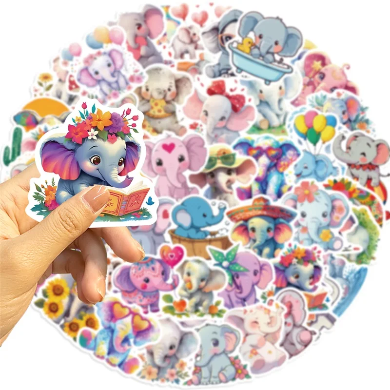 10/30/50PCS Kawaii Elephant colored PVC Sticker Aesthetic Decoration Scrapbooking Stationery Hand Accounting Supplies for Kids