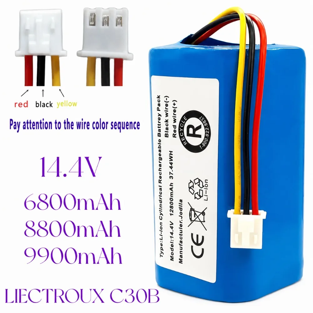 12800mAh 14.8V (For C30B) 18650 High Capacity Original Battery for LIECTROUX C30B Robot Vacuum Cleaner Lithium Cell 1pc/pack