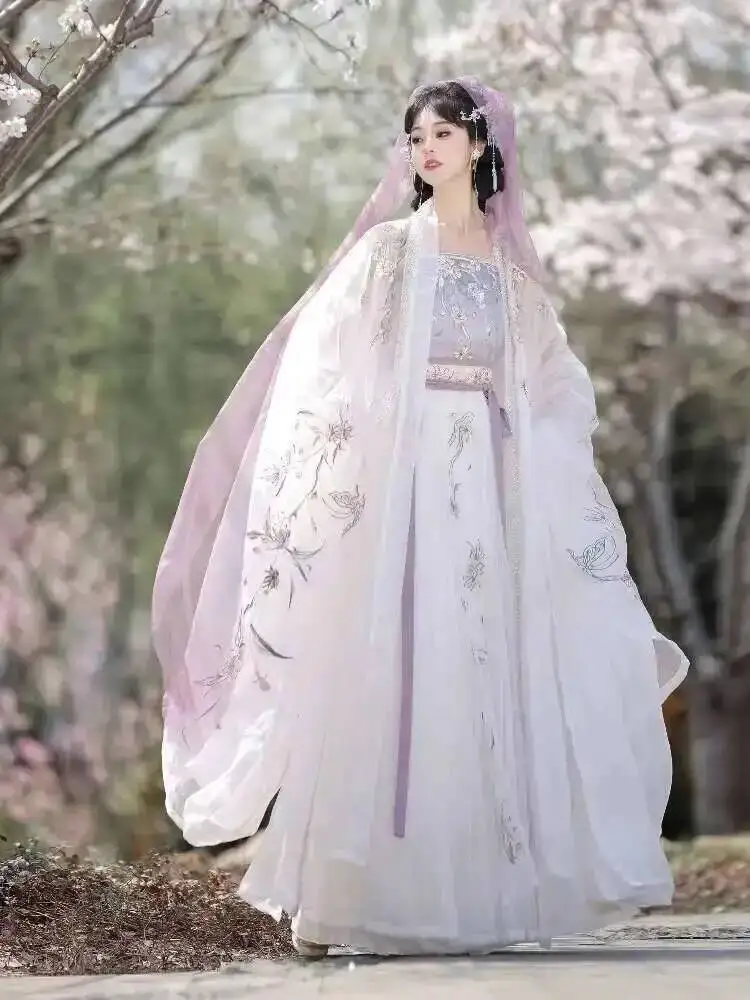 

Hanfu Women In The Pavilion[Qingdie]Song Style Waist High Sleeved Shirt With Camisole And Pleated Skirt, Super Fairy