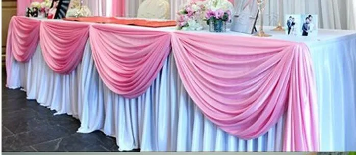 Rectangle White Table Skirts Ice Silk Ruffled Table Skirt Wedding Birthday Party Baby Shower Banquets Pleated Table Skirting