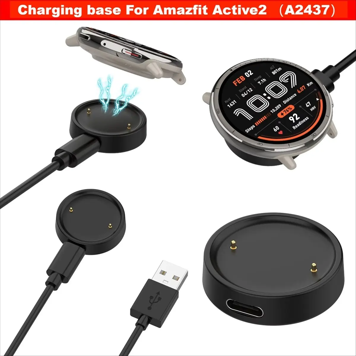 【A19R】Charging Base for Active 2 (A2437) Watches Magnetic Charger for Huami Active2 Adapter Accessories