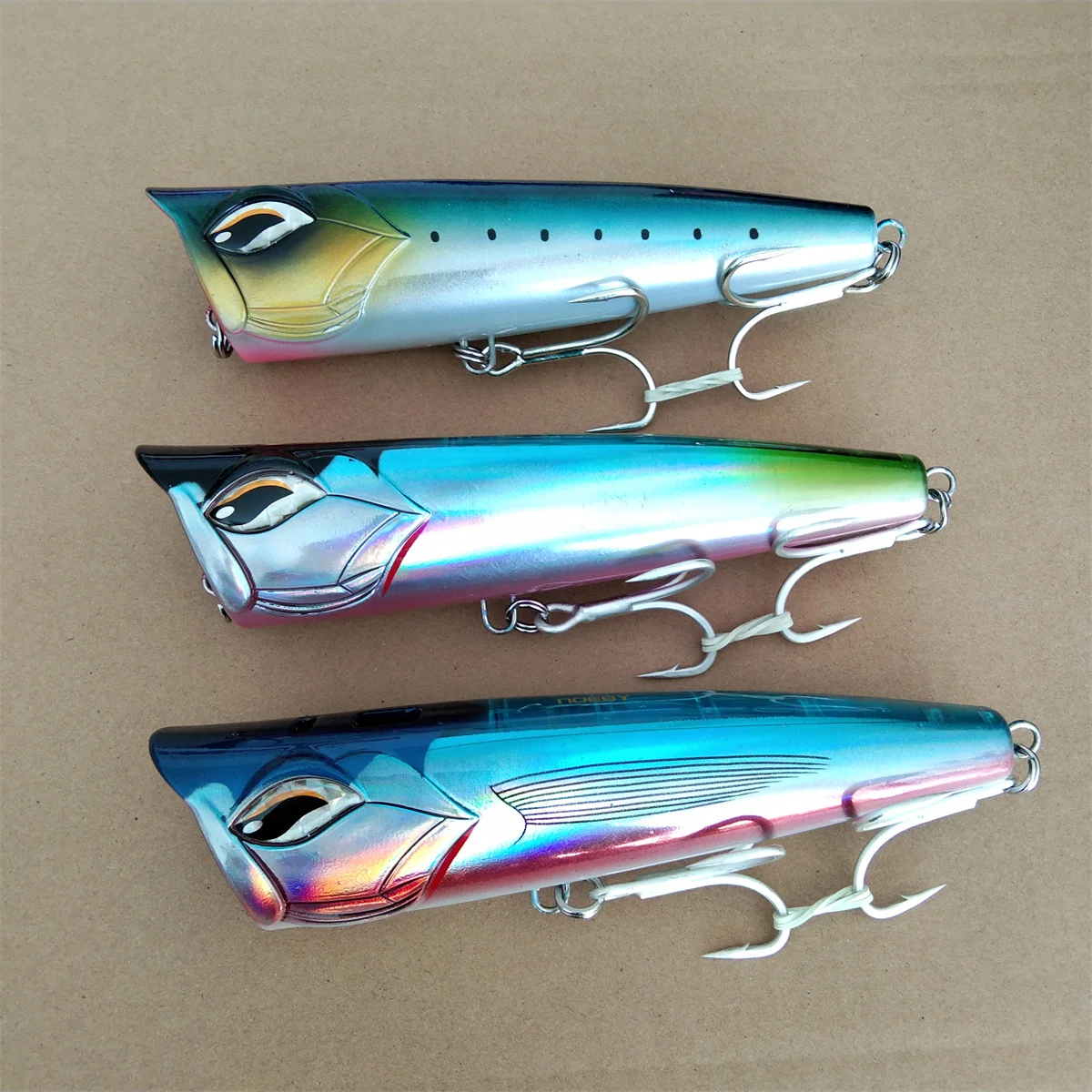 Noeby 3pcs 19cm 129g Popper Fishing Lure Topwater Popper Artificial Hard Bait  for Heavy Sea GT Tuna Big Game Fishing Lure