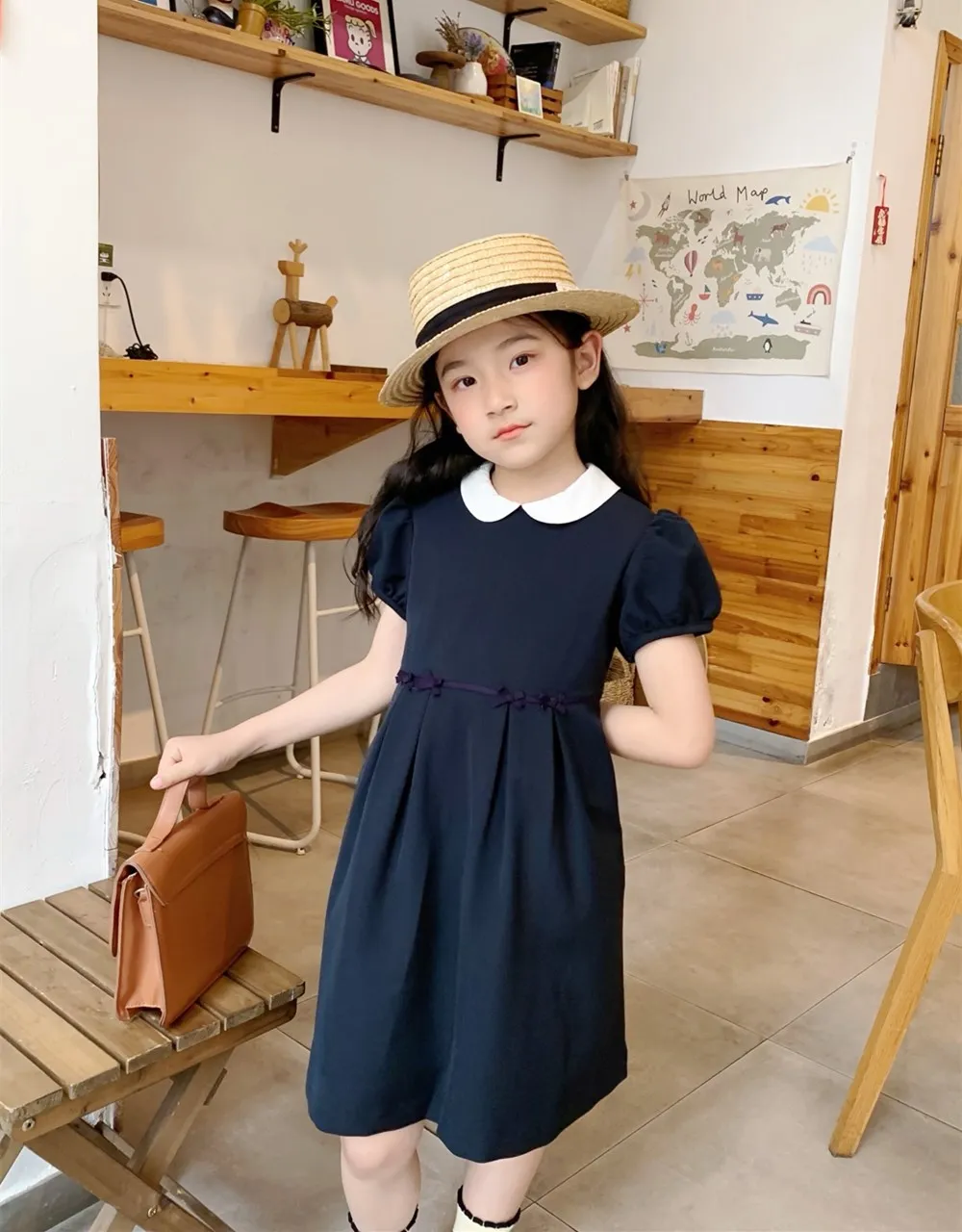 

Summer Baby Girl Clothes Kids Dress Handmade Bow Doll Collar Girl's Dress School Style Girl Dress