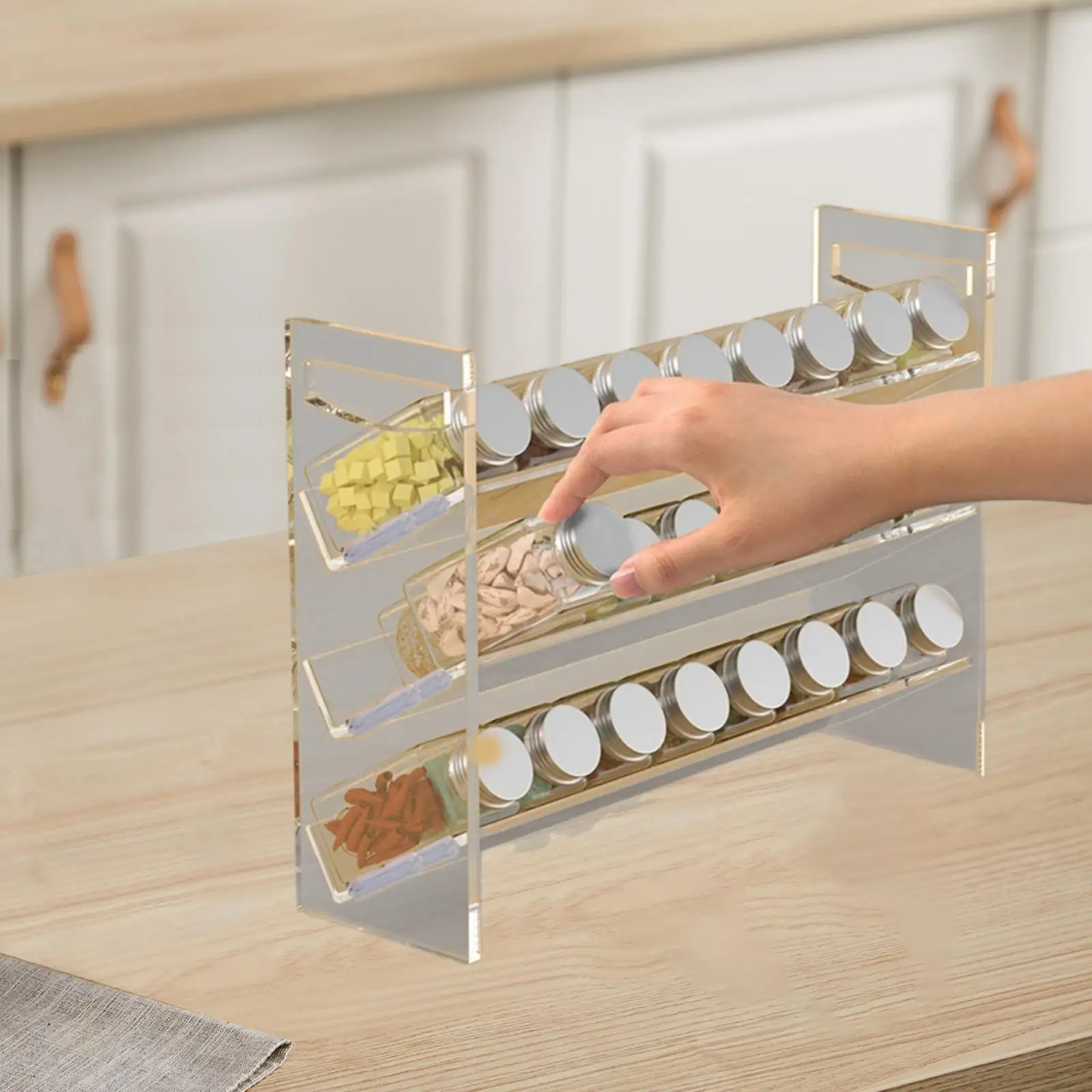 Acrylic Spice Rack Perfume Organizer Stand Kitchen Storage Solution for Kitchen Pantry Baking Supply Cupboard Spice Bottles