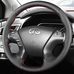 Black Artificial Leather Hand-stitched Car Steering Wheel Cover for Infiniti JX35 2013 M M25 M35 M37 M56 Q70 QX60 Nissan