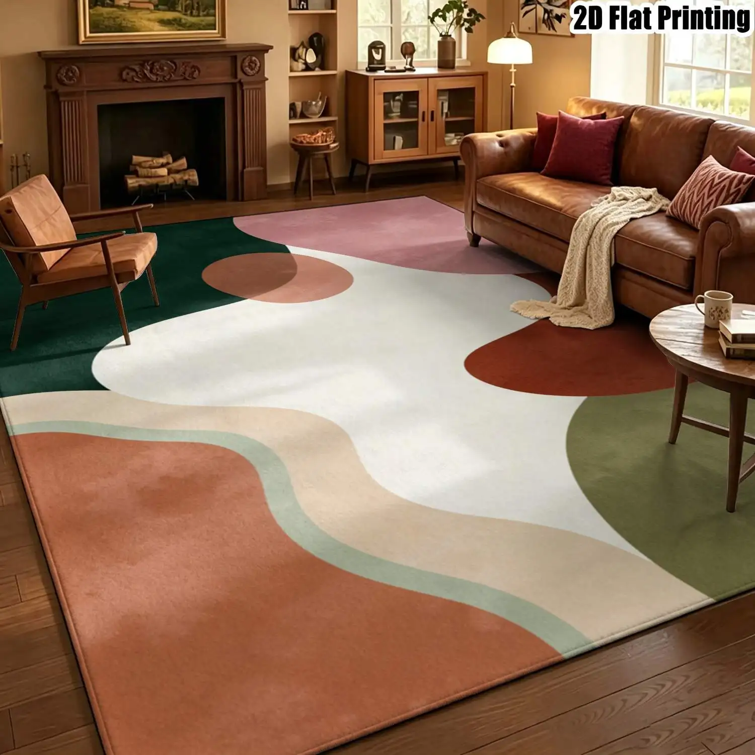 1Pc 2D Printed Morandi Color-Blocked Abstract Geometric Carpet, Modern Minimalist Nordic-Style Home Decor Rug, Multi-Size, Machine Washable, for Entryway, Dining Room, Foyer, Bedroom, Living Room, Study