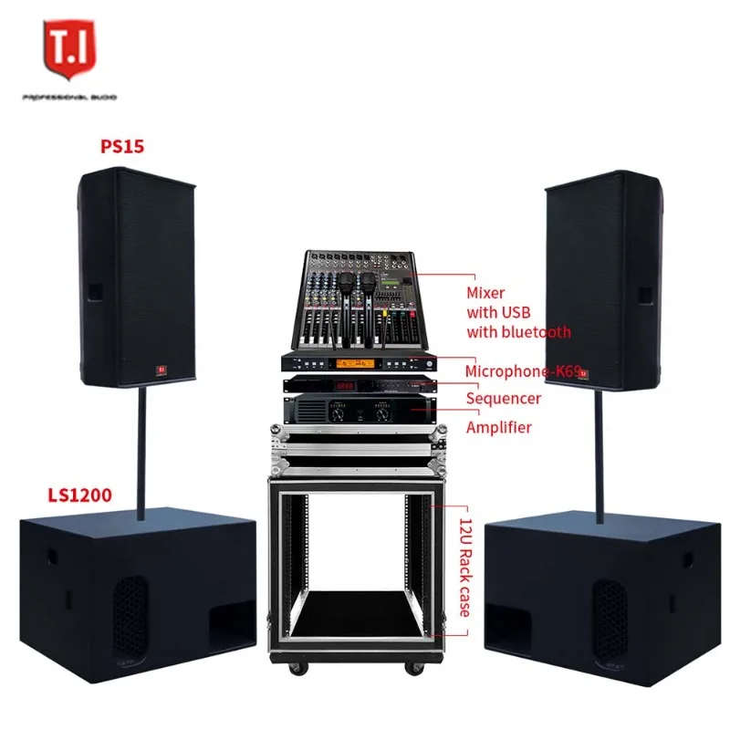Dual 12-inch Two-Way Active Line Array System, Complete Professional Public Address Audio System for Stage Live Events