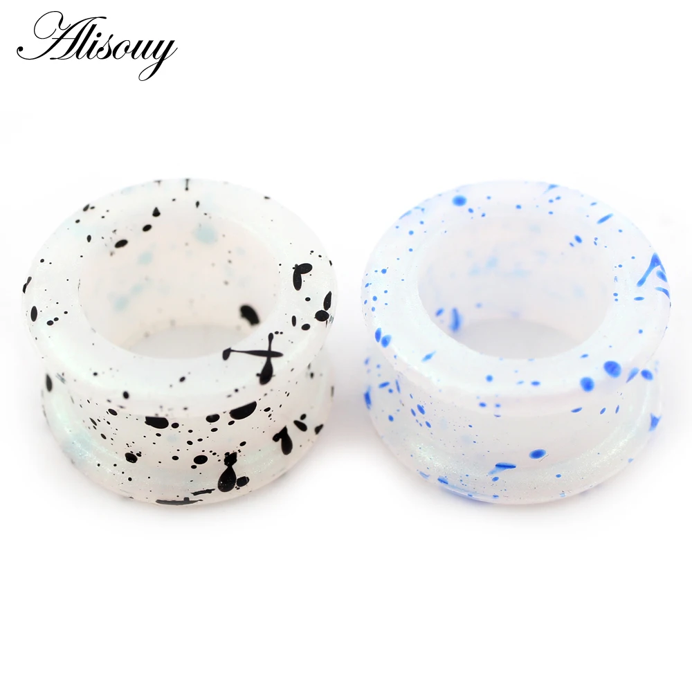 Alisouy 2PC Ear Tunnels Plugs Earrings Expander Stretching Blue Dot Ultra Thin Soft Silicone with Spot Gauges Ear Skins Tunnel