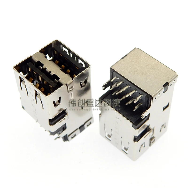 1PCS Double-layer USB3.0 socket Type A double-layer AF female base sink board 90 degree desktop computer USB port