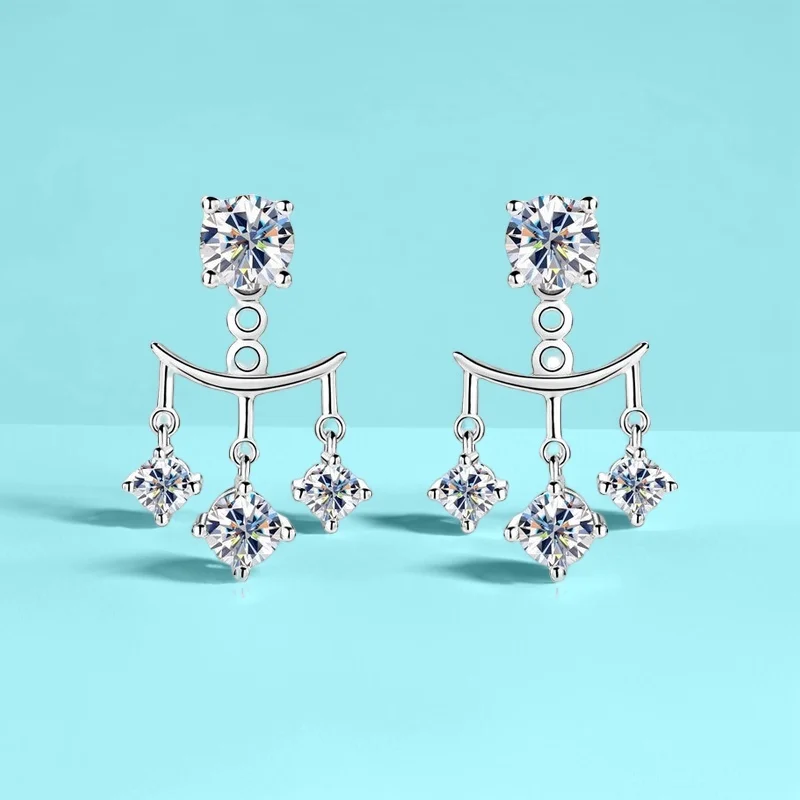 Moissanite Waterfall Fringed Earrings S925 Silver Niche Design Stylish Hoop Jewelry GBA Exquisite Premium Free Gift Box Women