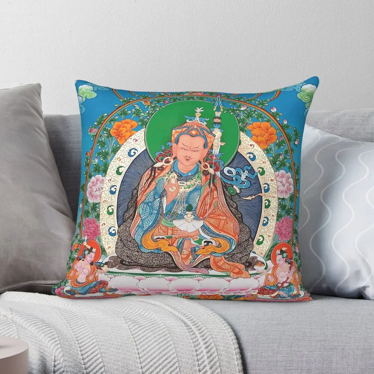 Padmasambhava Guru Rinpoche Thangka Square Pillowcase Polyester Linen Velvet Creative Zip Throw Pillow Home Cushion Cover 45x45