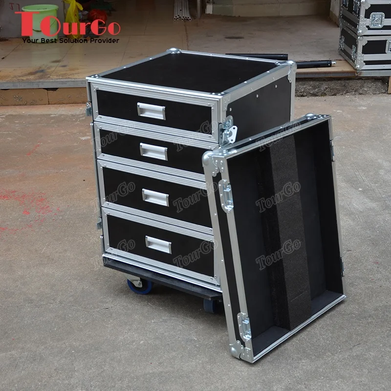 Tourgo Heavy Duty Alumínio Produção Estojo de voo com 4 gavetas e rodas em hardware Penn Elcom feito