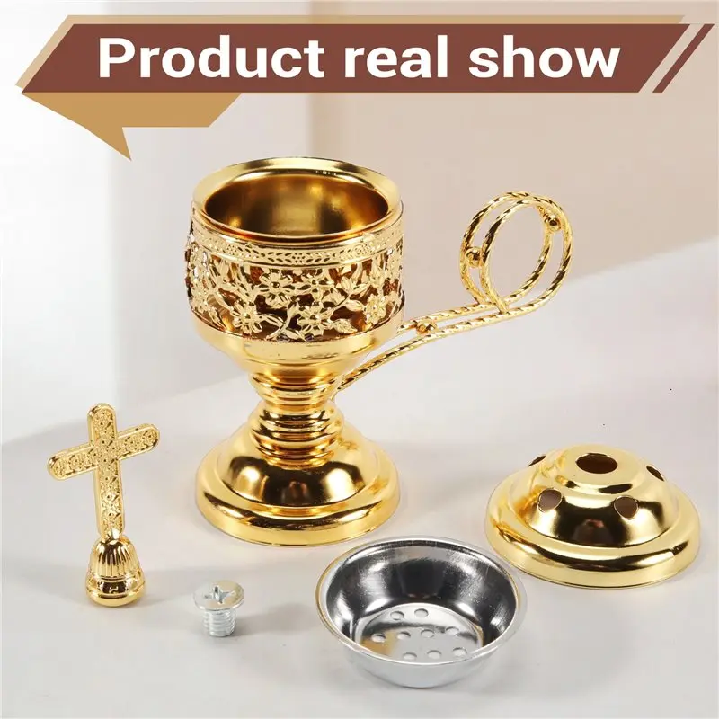 A74E-Charcoal Incense Burner Gold Incense Holder Charcoal For Incense Burner Censer Incense Burner Catholic Incense Burner Durab