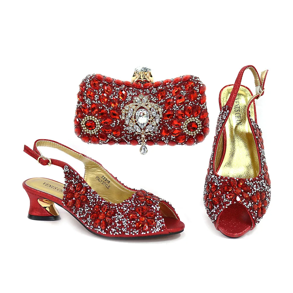 2024 African Women Wedding Shoes and Bag Set Decorated with Rhinestone Ladies Shoes and Sandals Wedding Shoes for Women Bride