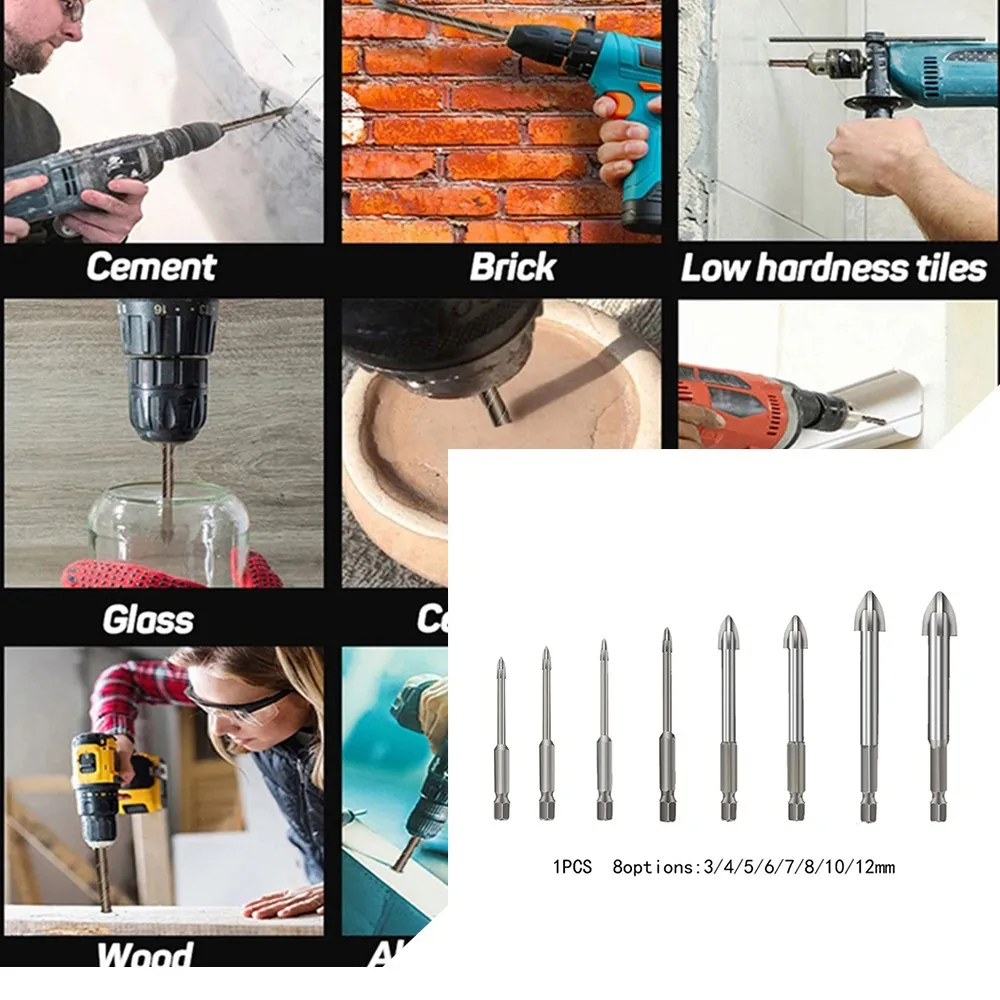 Cross Hex Tile Bits Glass Ceramic Concrete Hole Opener Alloy Triangle Drill Size 3/4/5/6/7/8/10/12 Mm