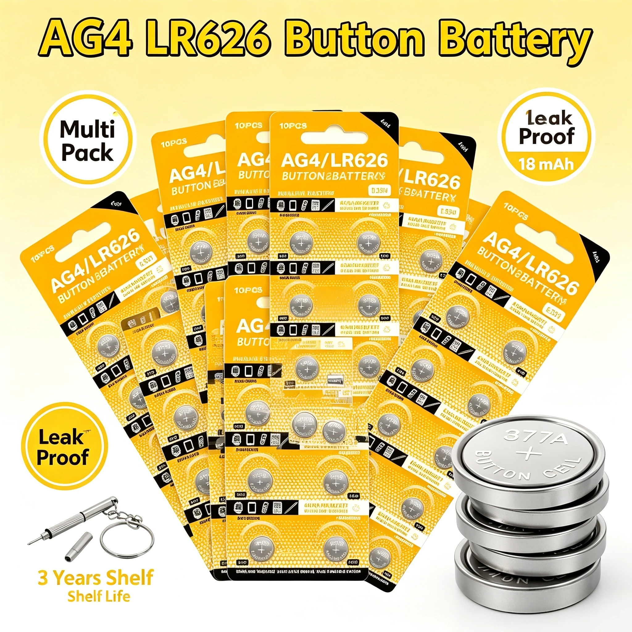 HIGH10-200Pcs AG4 377 Button Batteries SR626SW SR626 Cell Coin Alkaline Battery 177 376 626A LR66 LR626 For Watch Toys Clock 1.5