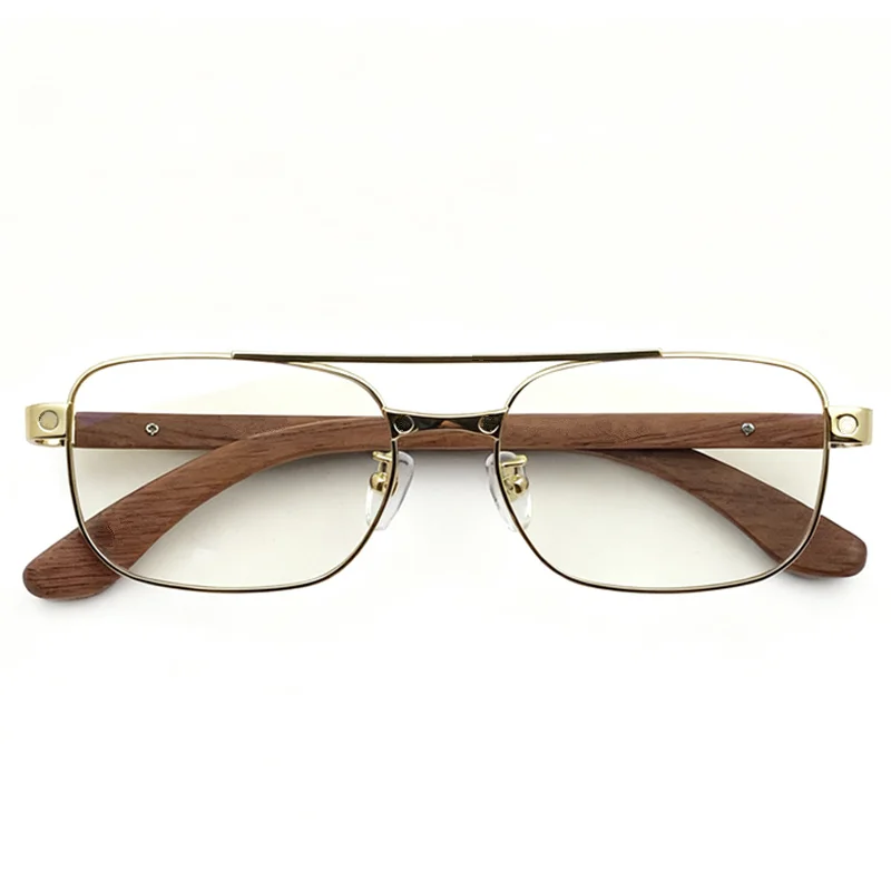 

Lux Men Wooden Leg Square Glasses Frame Metal Fullrim55-17-140 Lightweight Double-Bridge for Prescription Eyeglasses