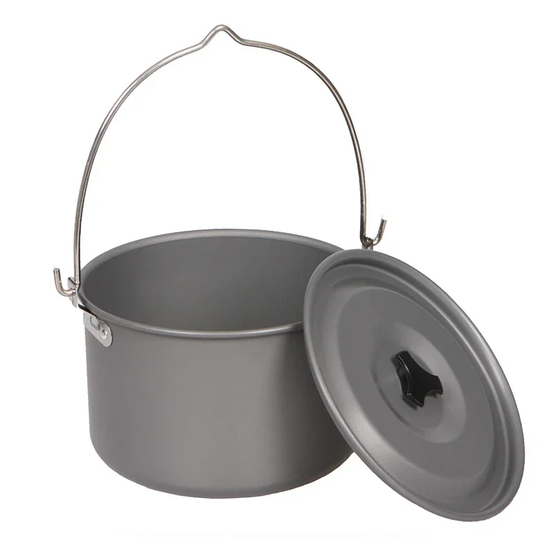 

4L Outdoor Aluminum Alloy Hanging Pot Large Capacity Ultra Lightweight Portable Soup Pot Camping Picnic Cooking Pot