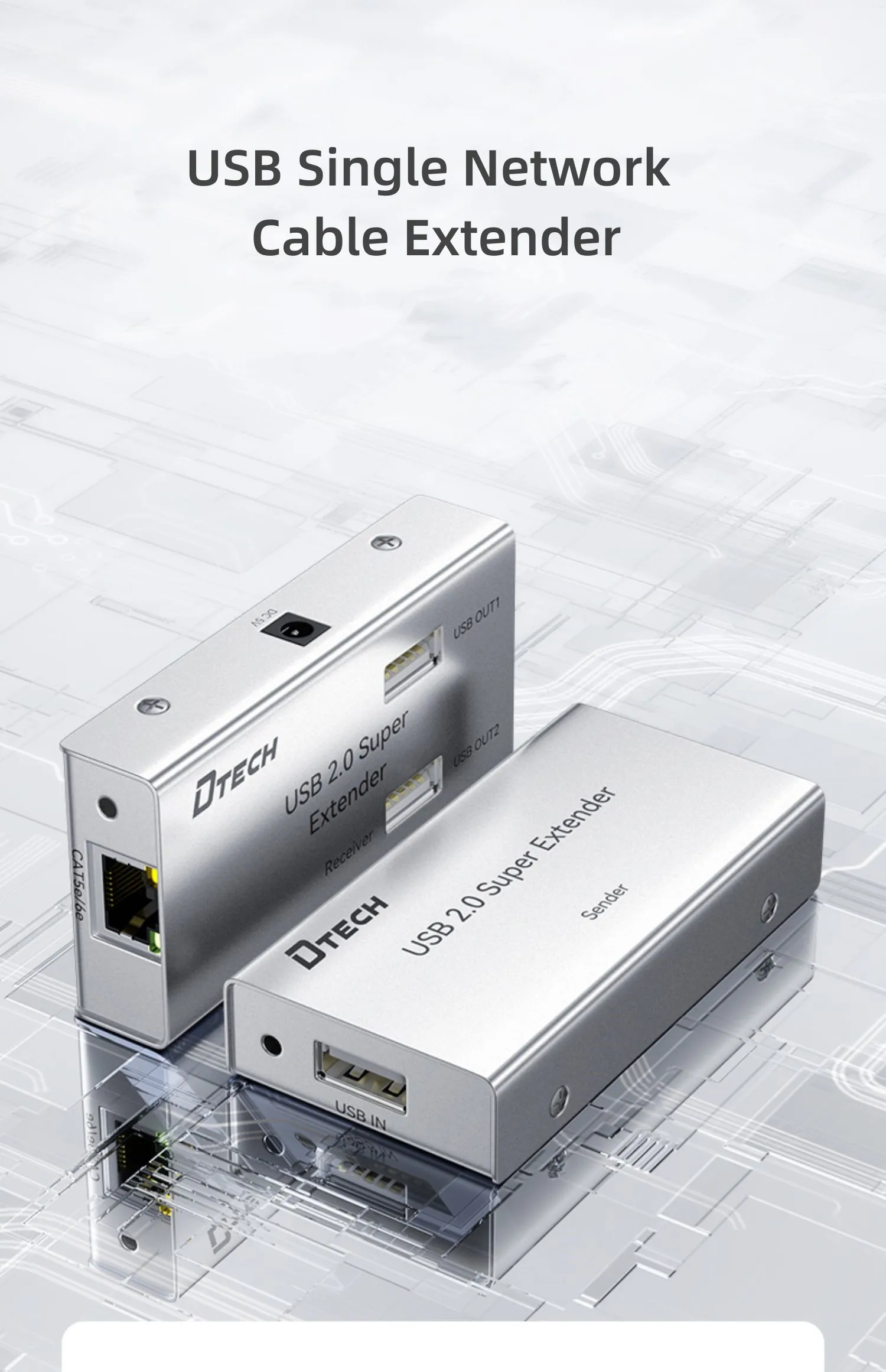 DTECH High Quality Single Network Cable Connection 50m USB2.0 Extender Over RJ45 Adapter