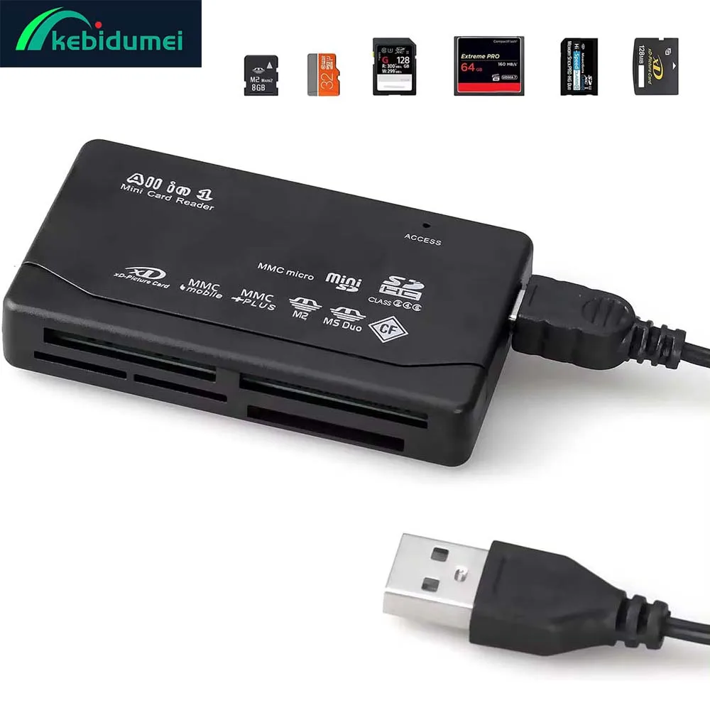 

Устройство для чтения карт памяти Kebidumei All In One, 480 Мбит/с, USB 2.0, внешнее устройство для чтения карт SD SDHC M2 MMC XD CF для цифровых камер MP3