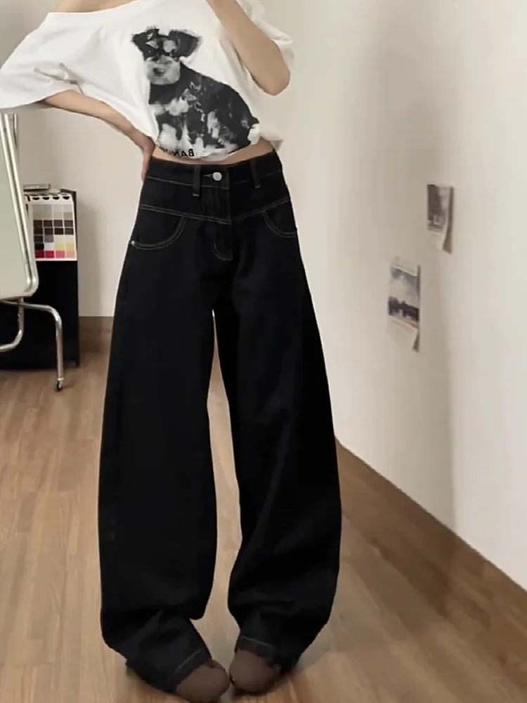 American Style Star Letter Print Curved Knife Jeans Women's Spring Summer Loose Slimming Wide Leg Floor-Length Pants