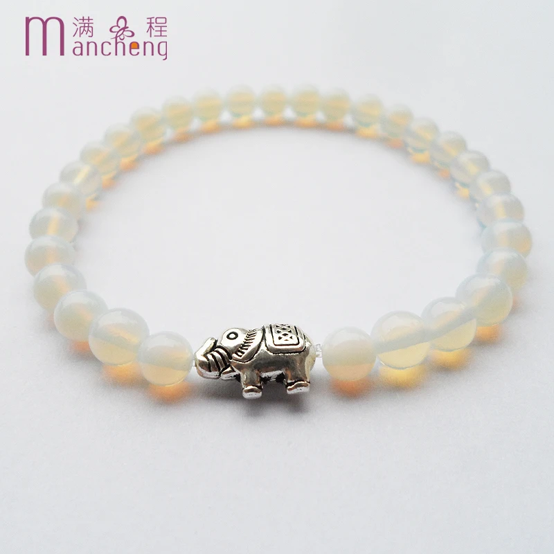 official-website 2 rupee item 6MM Male Ancient elephant White opal beads bracelet bangles natural opal Elephant bracelet women