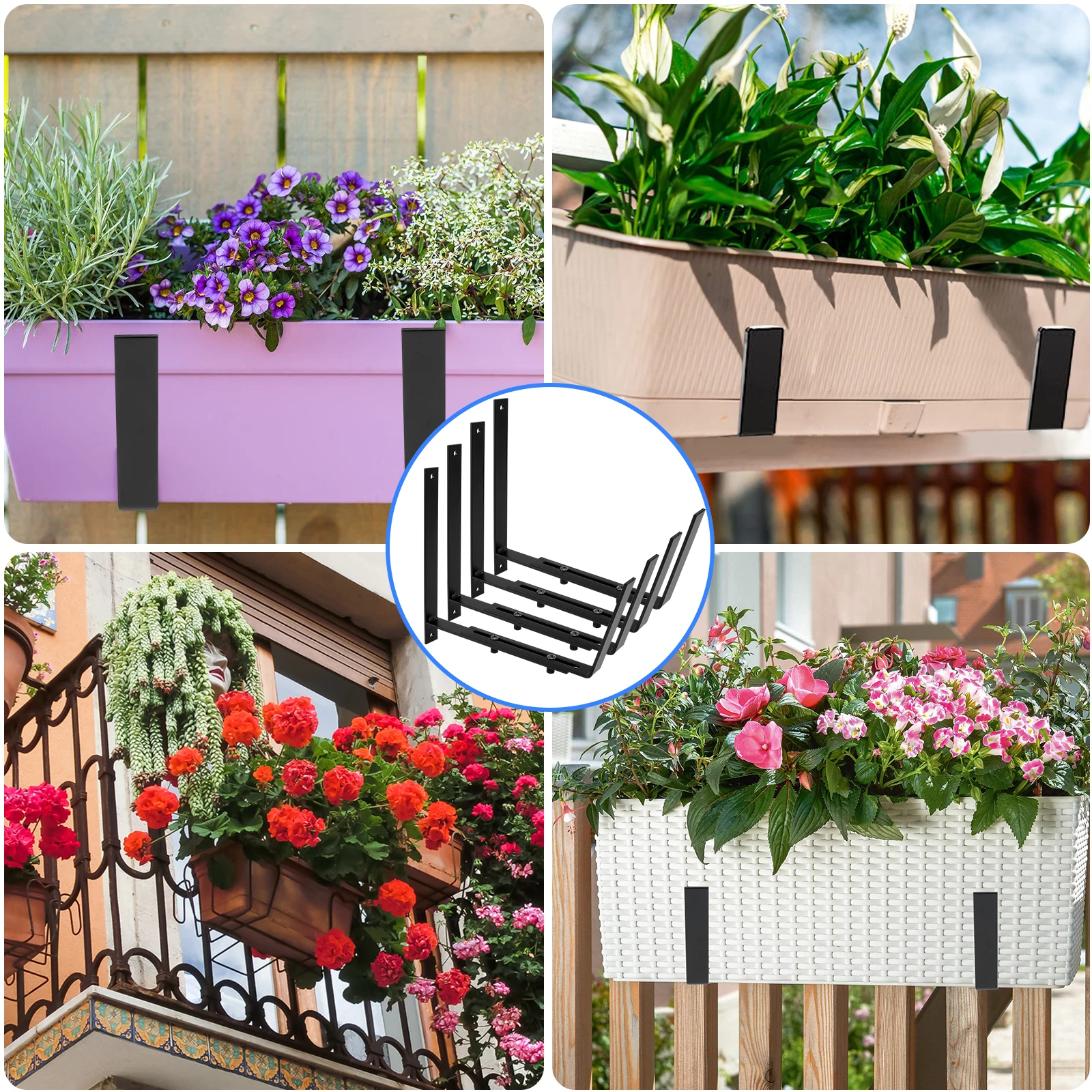 4Pcs Adjustable Planter Pot Metal Bracket Heavy Duty Iron Hook Flower Box  Holder Wall Mount for Railings Balcony Window - AliExpress