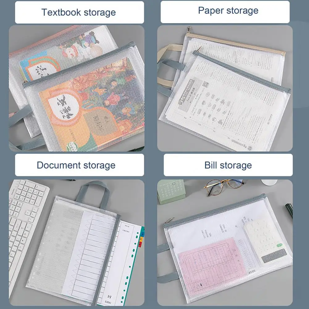 Estuche de archivo de carga fuerte, bolsa de malla con cremallera para documentos A4, bolsa de archivo impermeable para archivos de organización de viajes escolares y de oficina